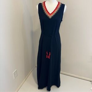 Chico's Black Maxi Dress Crochet Details Boho Beach V Neck Sleeveless 1 Medium